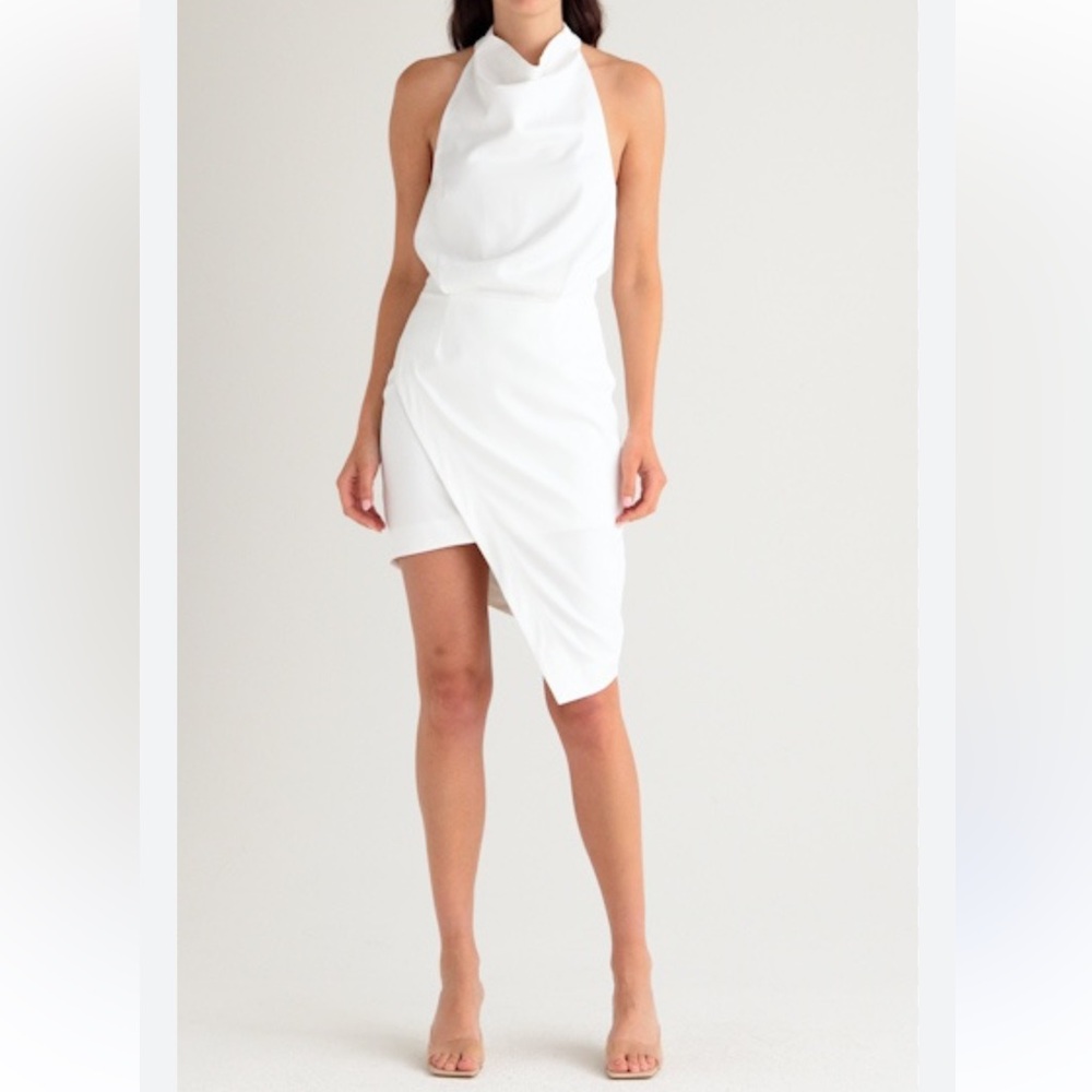 Elliatt White Asymmetrical Halter Dress